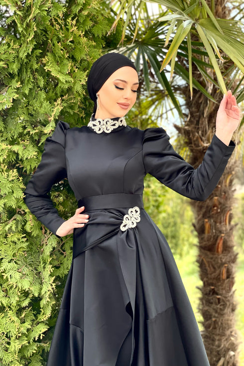 Ahsen Siyah Janjanlı Şifon Şal